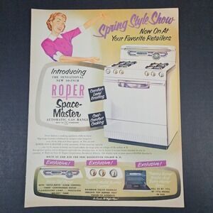 1953 Roper Space-Master Automatic Gas Range Vintage Print Ad Happy Lady Rockford